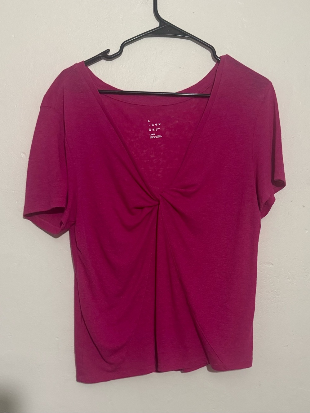 Women's Twist-Front Short Sleeve Top - Magenta